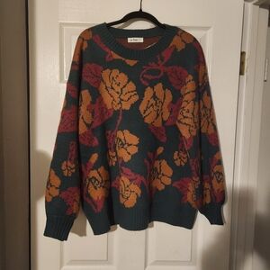 In Loom teal floral knit sweater - size large